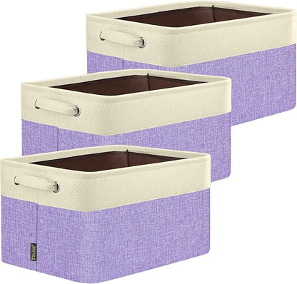 BALEINE 3 Pack Fabric Closet Storage Bins for Shelves, Linen Closet Organizers and Storage, Decorative Baskets for Organizing, Shelf, Clothes, Home, Office (Lavender, 14''x10''x8.5'')