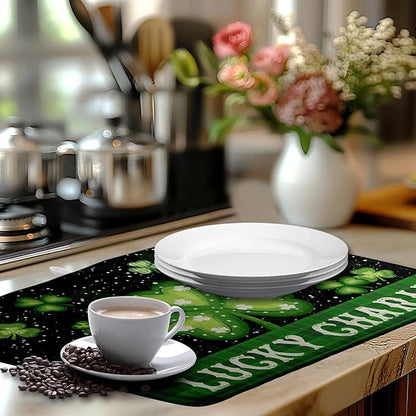 St Patricks Day Spring Dish Drying Mats St Patrick's Day Lucky Dish Mat Shamrock Drying Matt Dishes Dryer Pad for Kitchen Counter Absorbent Microfiber Washable Foldable Reusable 18x24 in
