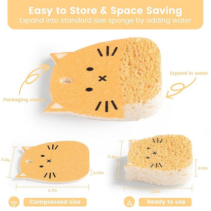Cellulose Compressed Eco-Sponge 10 Pack- Avocado Sandwich Set | Standard Size| Plastic-Free & Made of All-Natural Wood Pulp | Showering, Dishwashing & Cleaning for Household, Kitchen & Bathroom