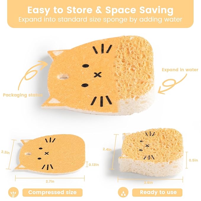 Cellulose Compressed Eco-Sponge 5 Pack- Avocado Sandwich Set |Standard Size| Plastic-Free & Made of All-Natural Wood Pulp | Showering, Dishwashing & Cleaning for Household, Kitchen & Bathroom