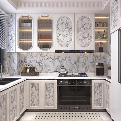 JSEVEM 16"×118" Grey White Marble Wallpaper Peel and Stick Waterproof Gray Marble Contact Paper Vinyl Wrap Glossy Textured Self Adhesive Granite DIY Tile Sticker for Kitchen Cabinets Table Countertops