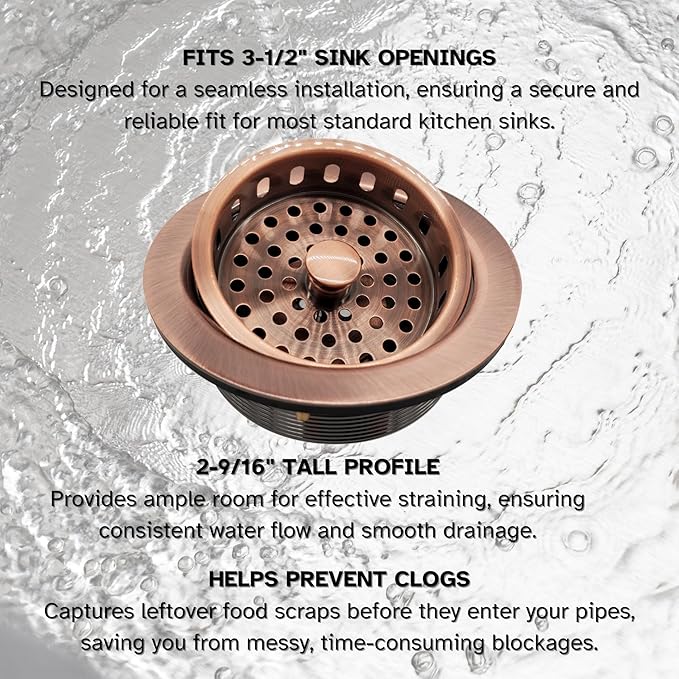 Westbrass A214-11 3-1/2" Post Style Large Kitchen Sink Basket Strainer, Antique Copper