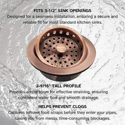 Westbrass A214-11 3-1/2" Post Style Large Kitchen Sink Basket Strainer, Antique Copper