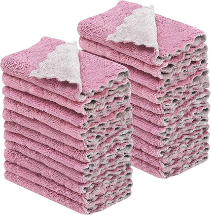 22 Pack Kitchen Dish Cloths, Reusable Dish Towels, Nonstick Oil Washable Fast Drying, Super Absorbent Coral Velvet Cleaning Cloths for Cleaning Tableware, Kitchen, Bathroom (Purple-grey10" x 6")