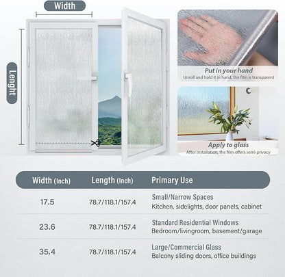 LUTE Rain Glass Window Film, Privacy Frosted Film Decorative Sticker, UV Blocking Static Cling Removable Glass Cover, Stained Frosting Cling Door Window Vinyl for Home Office, 35.4" x 78.7"