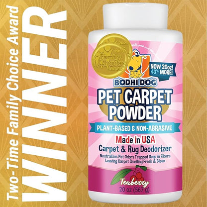 Bodhi Dog Natural Carpet Deodorizer Powder - Dry Pet Smell Eliminator & Urine Odor Remover - Loosens Fur & Dirt - Plant-Based Room Freshener for Vacuuming Home with Pets - Teaberry (Pack of 1)