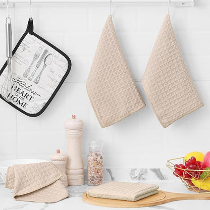 Homaxy Microfiber Waffle Weave Kitchen Dish Cloths, 12 x 12 Inch Ultra Absorbent and Solid Color Dish Towels for Kitchen Fast Drying Dishcloth for Washing Dishes, 6 Pack, Beige