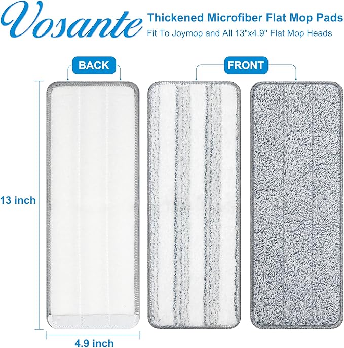 4pcs Microfiber Mop Pads Compatible with Joymoop Mop Replacement Pads for Joy Mop, 13”x4.9" Flat Mop Pads Reusable Washable Mop Head Replacement for Joymoop Mop and Bucket with Wringer Set, Mop Pads