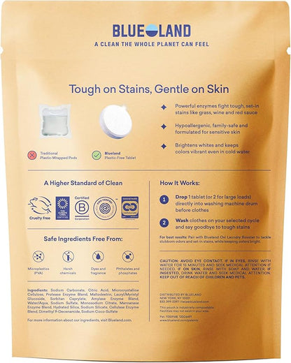 BLUELAND Laundry Detergent Tablets, 120 Count, Plastic-Free Eco-Friendly Pods, Sheets, Liquid Alternative - Fragrance Free and Clear, Natural, Gentle
