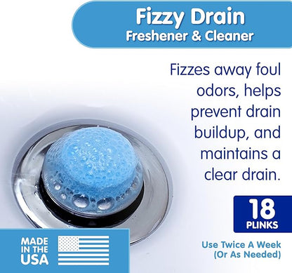Plink Fizzy Drain Cleaner and Freshener, Prevents Drain Clogs and Buildup, Removes Odors from Bathroom and Kitchen Sinks, Septic-Friendly, Made in the USA, Lemon Scent, 18 Tablets