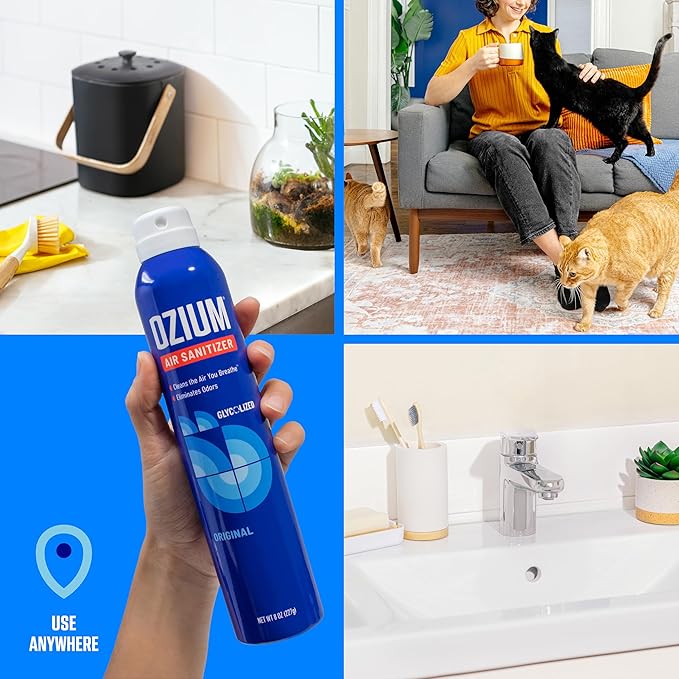 Ozium Air Sanitizer Spray - Room Odor Eliminator for Home, Car, and Office - Country Fresh Air Cleaner - 8 oz Can - 6 Pack