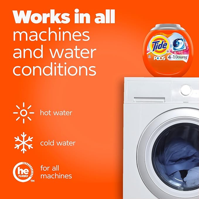 Tide PODS Laundry Detergent soap with a touch of Downy 4-in-1 Detergent, 85 Count, Stain Remover, Freshness, Softness, Fabric Protecter, HE Compaible