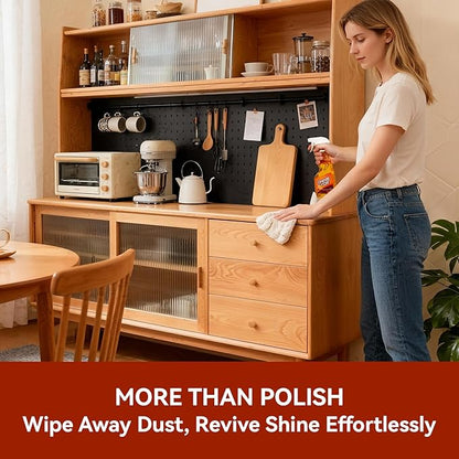2-in-1 Furniture Polish Wood Cleaner - 2Pack Natural Orange Oil Spray Protect Wood Surface Safely, Enhanced Furniture Restorer Finish Cabinets, Tables, Antique, Floor, 32oz Total
