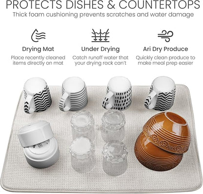 Bellemain XL Dish Mat Microfiber Dish Drying Mat, Super absorbent (Light Grey, 17" x 24")