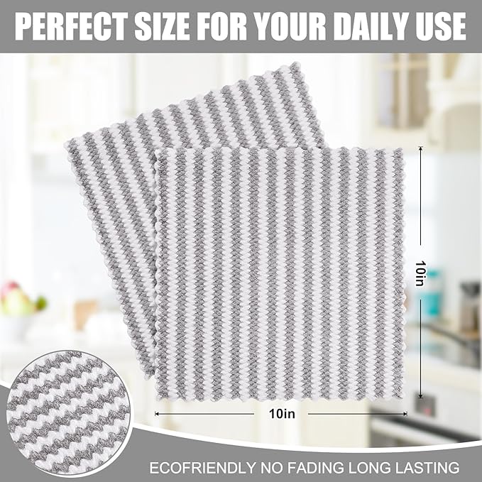 Homaxy 18 Pack Kitchen Dish Cloths, Ultra Soft and Absorbent Dish Towels, Reusable Fast Drying Microfiber Cleaning Cloth, Coral Velvet Wave Design No-lint,10 x 10 inches, Grey