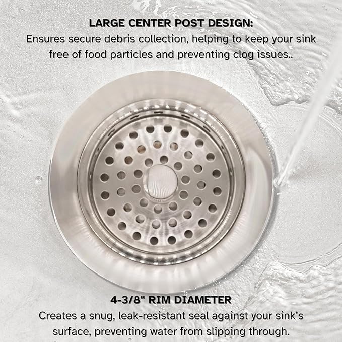 Westbrass A214-20 3-1/2" Post Style Large Kitchen Sink Basket Strainer, Stainless Steel
