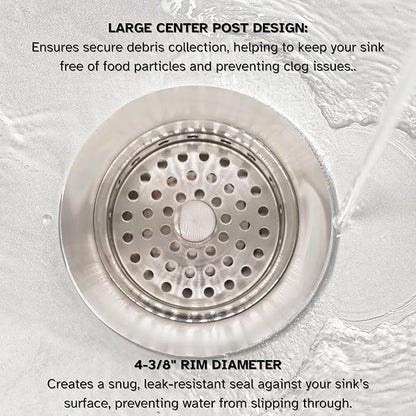 Westbrass A214-07 3-1/2" Post Style Large Kitchen Sink Basket Strainer, Satin Nickel