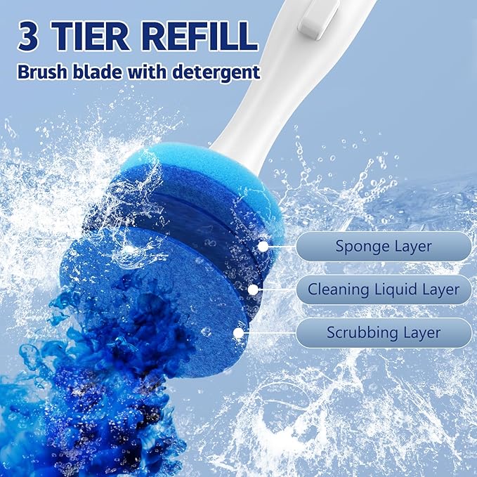 Electric Toilet Brush and Holder Set, Electric Toilet Bowl Brush, Toilet Brush Cleaner Set with 5 Refills Disposable Cleaner Brush, Floor Standing, Wall Mounted Without Drilling, Rechargeable, White