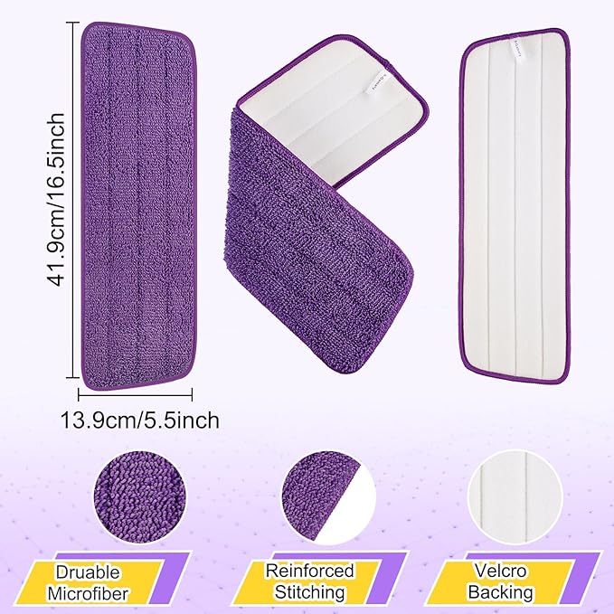 3 Pack 16.5 inch Reusable Mop Pads Microfiber Spray Mop Replacement Heads for Wet/Dry Mops Compatible with Bona Floor Care System (Purple)