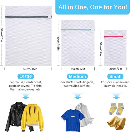 3 Pack 3 Size Durable Honeycomb Mesh Laundry Bags Set for Delicates with AUTO-Lock Zipper, Lingerie Bags for Washing Delicates, Laundry Bags Mesh Wash Bags, Delicates Laundry Bag