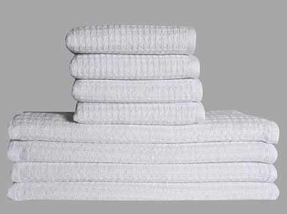 Kitchen Dish Wash Cloths Waffle Terry Design DishCloths12x12 in Pk of 4 & Dish Towels 13x28 in Pk of 4|Cotton Dish Rags for Drying Dishes|Counter Top |Spring Easter Basket Decor|White