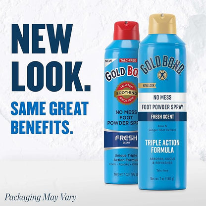 Gold Bond No Mess Talc-Free Foot Powder Spray, 7 oz., Fresh Scent, With a Triple Action Formula