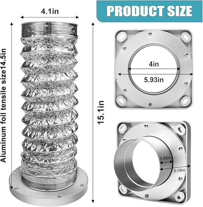 Dryer Vent Cleaner Kit, 4 Inch Magnetic Connector Aluminum Flexible Hose Dryer Vent Vacuum Attachment with Quick Connect Seal Dryers Lint Cleaner for Laundry Room Duct Use