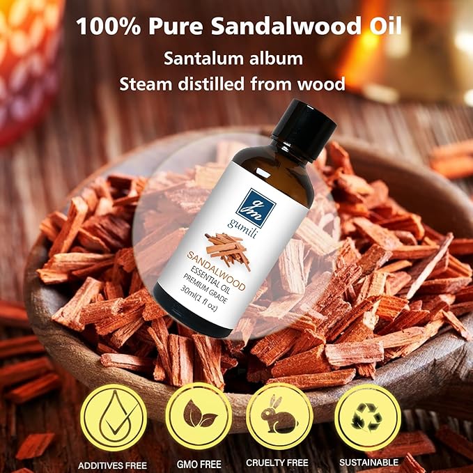 GM Gumili Agarwood Sandalwood Essential Oils for Perfume Candles Soaps Yoga Meditation Massage Diffuser - 2 OZ, Pack of 2
