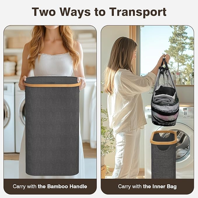 75L Slim Laundry Hamper with Lid, Dirty Clothes Hampers for Laundry, Collapsible Laundry Baskets for Small Spaces, Bedroom, Bathroom, Laundry Room, Dark Grey