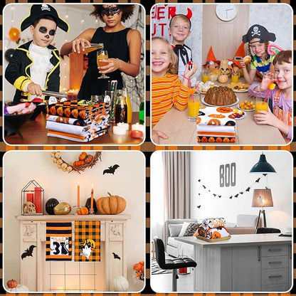 6 Pcs Halloween Kitchen Towels Buffalo Plaid Pumpkin Dish Towels 18 x 28 Inches Happy Halloween Boo Ghost Tea Towels Black Cat Spooky Bat Hand Towels for Halloween Party Decor Home Cooking Baking