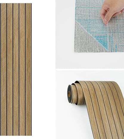 Wallercity Thick Brown Slats Wood Grain Wall Panels 11.7''x118'' Peel and Stick Sound Absorption 3D Wood Panels Vinyl Self Adhesive Waterproof Flexible Wooden Fence for Bedroom Living Room Wall Decor