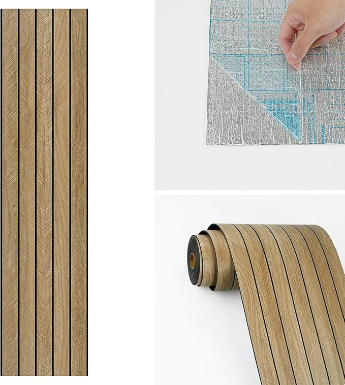 Wallercity 3D Wood Grain Wall Panels Self Adhesive Wood Slats Wall Paneling for Walls Soundproof Peel and Stick Wooden Panel for Living Room Bedroom Bathroom Waterproof Fence Wallpaper 11.7''x197''