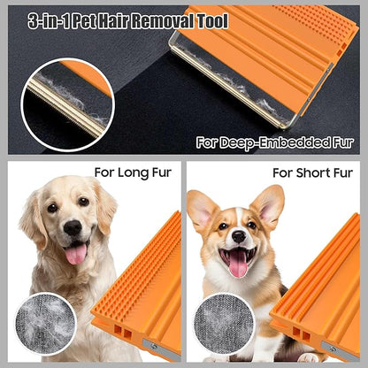 Mini Pet Hair Remover – 2025 Reusable Carpet Rake & Fur Scraper for Furniture, Car Interior, Hair Remover Brush for Bed, Couch, Home Surfaces Orange
