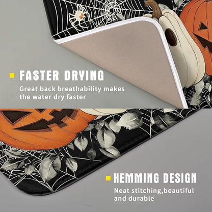 Halloween Pumpkin Dish Drying Mat for Kitchen Counter 16x18 Cream Bat Spiderweb Holiday Scary Theme Absorbent Reversible Microfiber Drying Mats Kitchen Countertop Protector Dishes Drainer Pad
