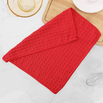Homaxy Microfiber Waffle Weave Kitchen Dish Cloths, 12 x 12 Inch Ultra Absorbent and Solid Color Dish Towels for Kitchen Fast Drying Dishcloth for Washing Dishes, 6 Pack, Red