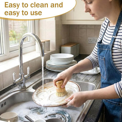 10 Packs Bamboo Dish Scrub Brushes Natural Dish Scrubber with Sisal Bristle Kitchen Dishwashing Cleaning Brush for Kitchen Cleaning Dishes, Pots, Pans, Bottles, Vegetables