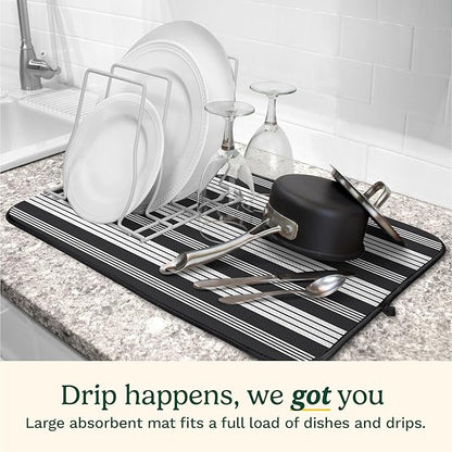 Cuisinart Dish Drying Mats for Kitchen Counter - (2) 16" x 18" Ultra Absorbent Kitchen Dish Drying Mat - Mesh Backing, Foldable, Machine Washable, Fast Drying Dish Mat (Solid Stripes)