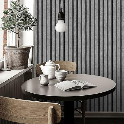 Yun-aeon Natural Wood Peel and Stick Wallpaper Grey Wood Slats - 17.3"x 1200" Self-Adhesive Waterproof Vinyl Removable Wall Paper for Wall Decor Bedroom