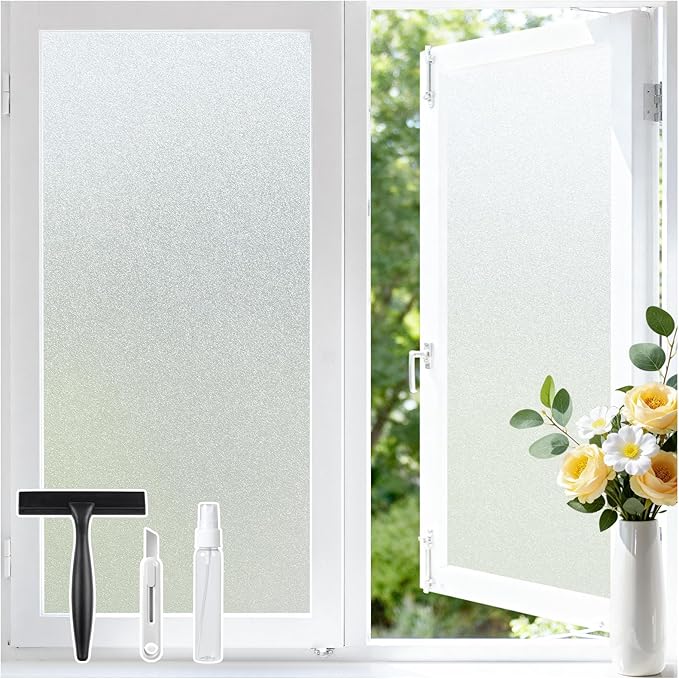 Haton Window Privacy Film Frosted Glass Film for Door Bathroom Shower, Peel & Stick, Day & Night, Papel para Ventanas Privacidad, Covering Sticker Removable Decorative Translucent Pure 23.6" x 118.1"