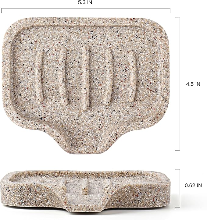 Self Draining Soap Dish for Shower and Bathroom Sink - Large Marble Resin Soap Holder with Drain, Non Slip Soap Tray for Bar Soap, Kitchen & Bathroom Counter