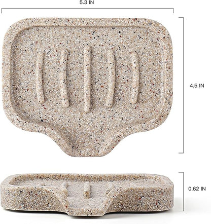 Self Draining Soap Dish for Shower and Bathroom Sink - Large Marble Resin Soap Holder with Drain, Non Slip Soap Tray for Bar Soap, Kitchen & Bathroom Counter
