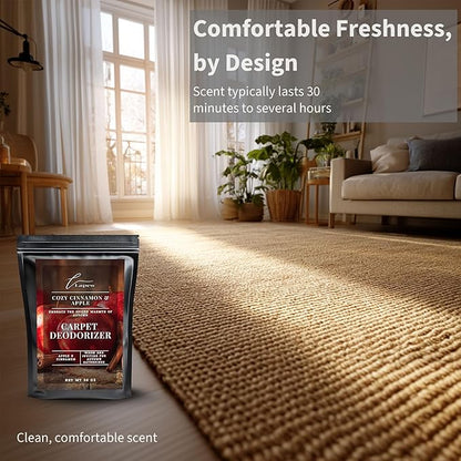 Lapew Cozy Cinnamon & Apple Carpet Deodorizer Powder - Pet Safe Freshener for Vacuuming | Scented Odor Eliminator for Home | 36 oz