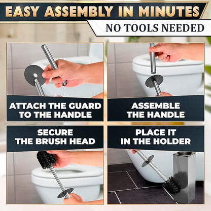 Silver Toilet Brush and Holder Set Stainless Steel – Square Design Toilet Bowl Brush and Holder, Rust, Corrosion & Scratch Resistant with Splash Protection, for Efficient Cleaning and Neat Storage