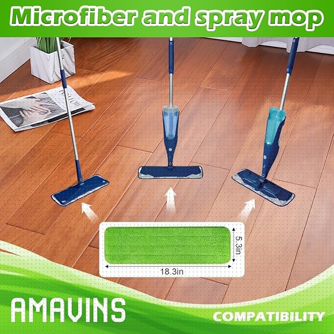 AmaVins 3 Pack Microfiber Cleaning Pads, Reusable Microfiber Mop Pads for 18 Inch Mop, Hardwood Floor Replacement Cleaning Mop Pads, Machine Washes