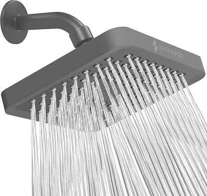 SparkPod Shower Head - High Pressure Rain - Premium Quality Luxury Design - Easy Clean Adjustable Replacement for Your Bathroom Shower Heads (Charcoal Grey, 6 Inch Square)