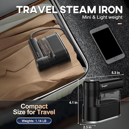 Travel Steamer for Clothes Small Iron - 1000W Portable Steamer & Mini Iron,10s Fast Heat, Handheld Mini Steamer with 8FT Cord, Foldable Handle, Travel, College Dorm & Home Essentials (Black)