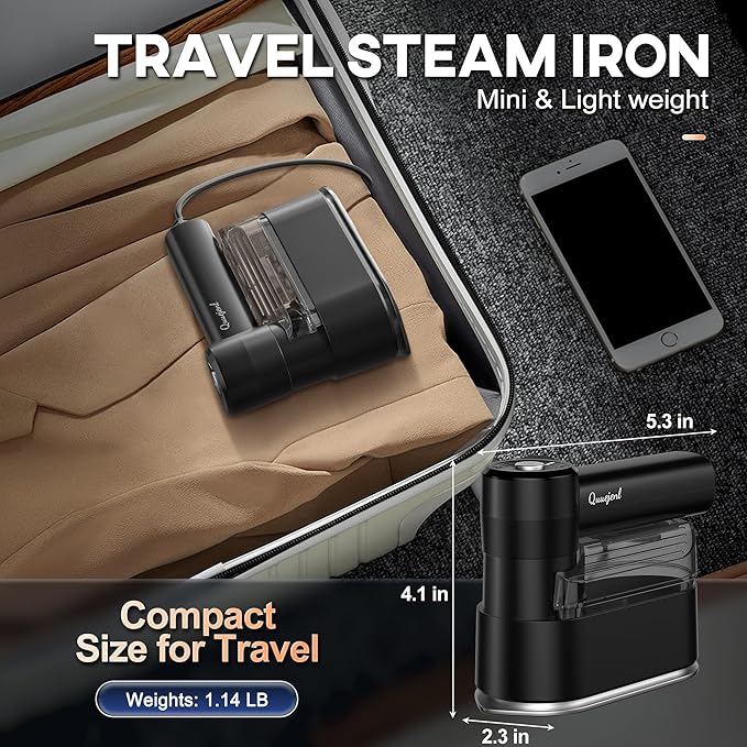 Travel Steamer for Clothes Small Iron - 1000W Portable Steamer & Mini Iron,10s Fast Heat, Handheld Mini Steamer with 8FT Cord, Foldable Handle, Travel, College Dorm & Home Essentials (Grey)