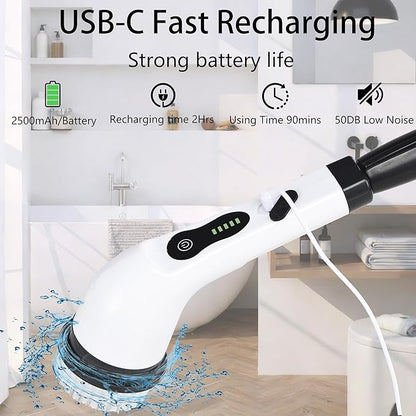 Electric Spin Scrubber Cordless Power Cleaning Brush with 8 Brush Heads Extendable Handle 3 Adjustable Size 2 Speeds IPX7 Waterproof for Bathroom and Kitchen
