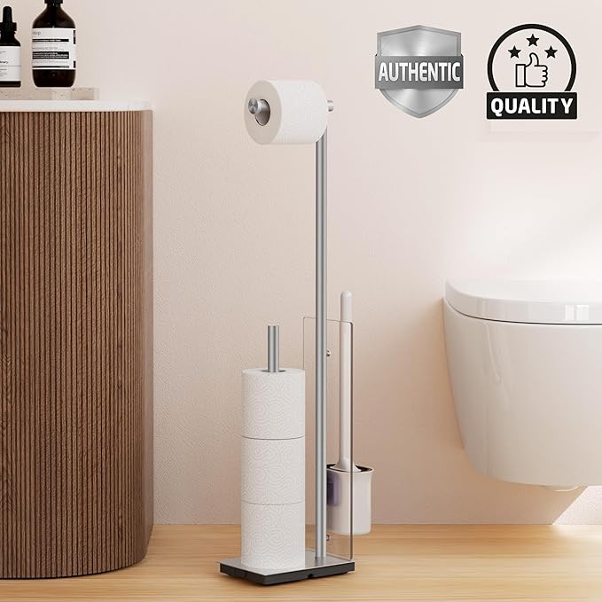 KES Free Standing Toilet Paper Holder with Storage, Toilet Brush Holder Roll Stand with Toilet Brush Detachable 18/8 Stainless Steel Toilet Roll Holder Freestanding Brushed Finish, BPH232-2