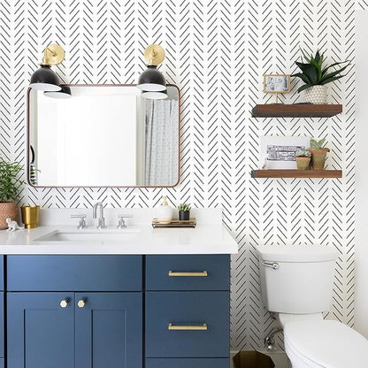 Orainege Black and White Peel and Stick Wallpaper Herringbone Contact Paper for Bathroom 17.7in x 118.1inModern Geometric Self Adhesive Wallpaper Removable Wall Paper Peel and Stick